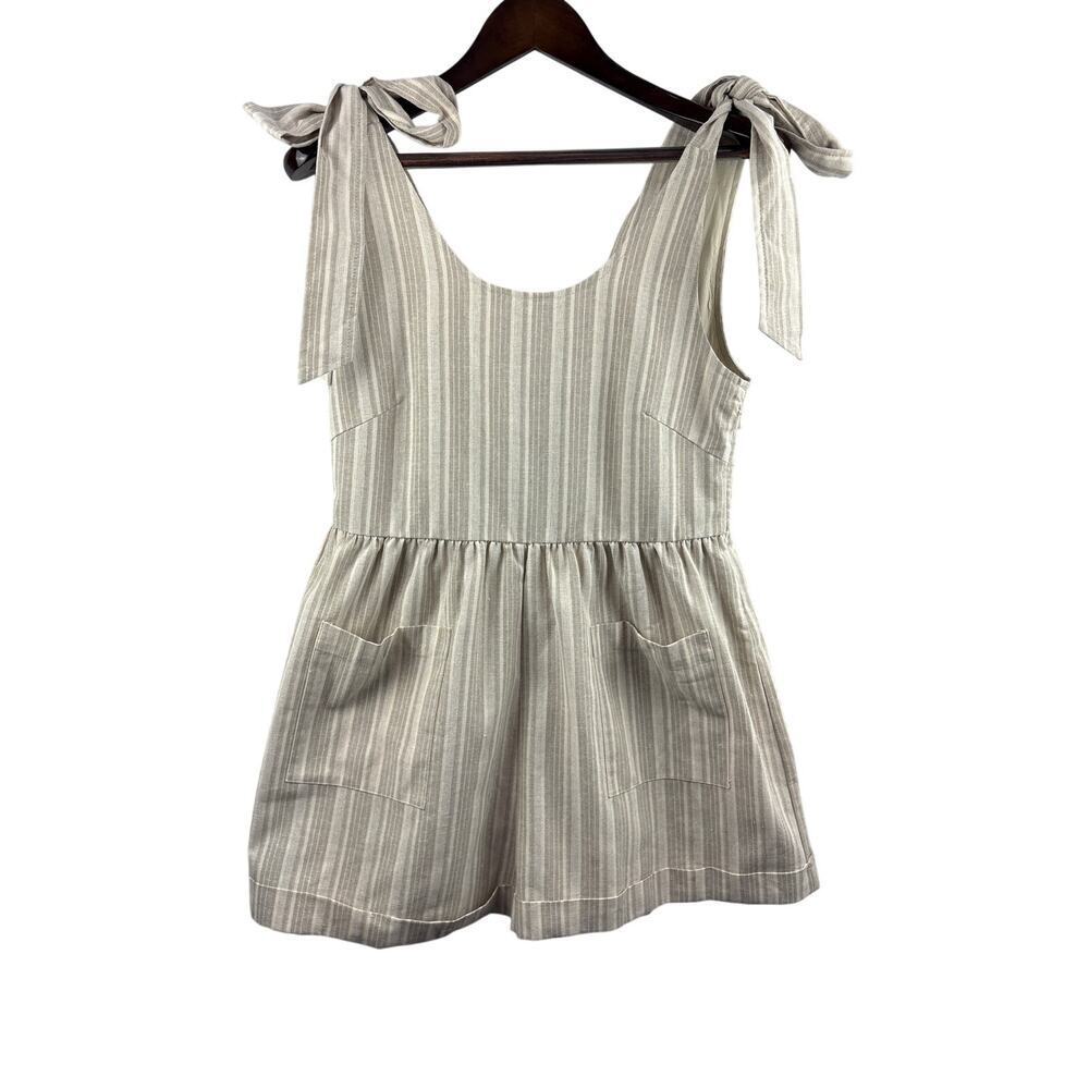 Women’s Mable Small Cream & Beige Striped Sleeveless Romper